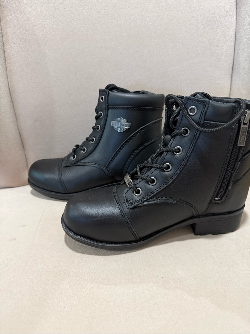 Harley-Davidson Black Lace Up Moto Boots Women’s 6.5 - Picture 3 of 7